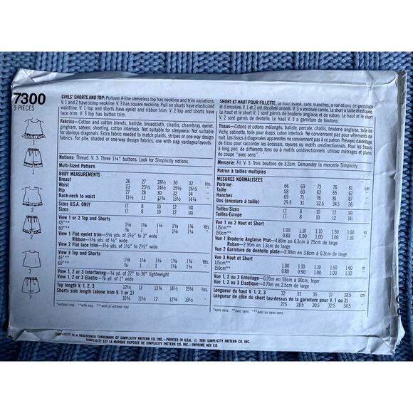 Simplicity 7300 Sewing pattern girls tank top shorts 1990s size 7-14 - Picture 3 of 5